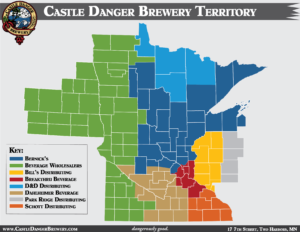 distribution territories for Castle Danger Brewery - Minnesota and select border territories in North Dakota and Wisconsin