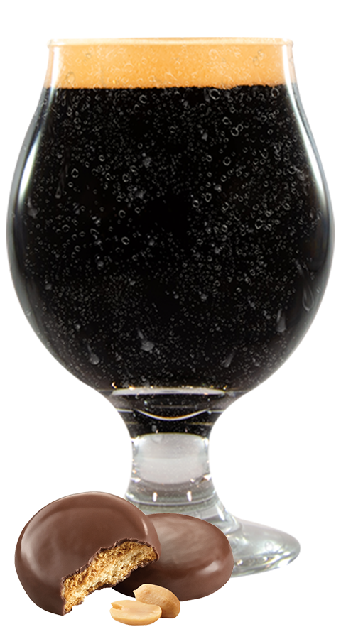 Stout tulip glass with cookies at the bottom.
